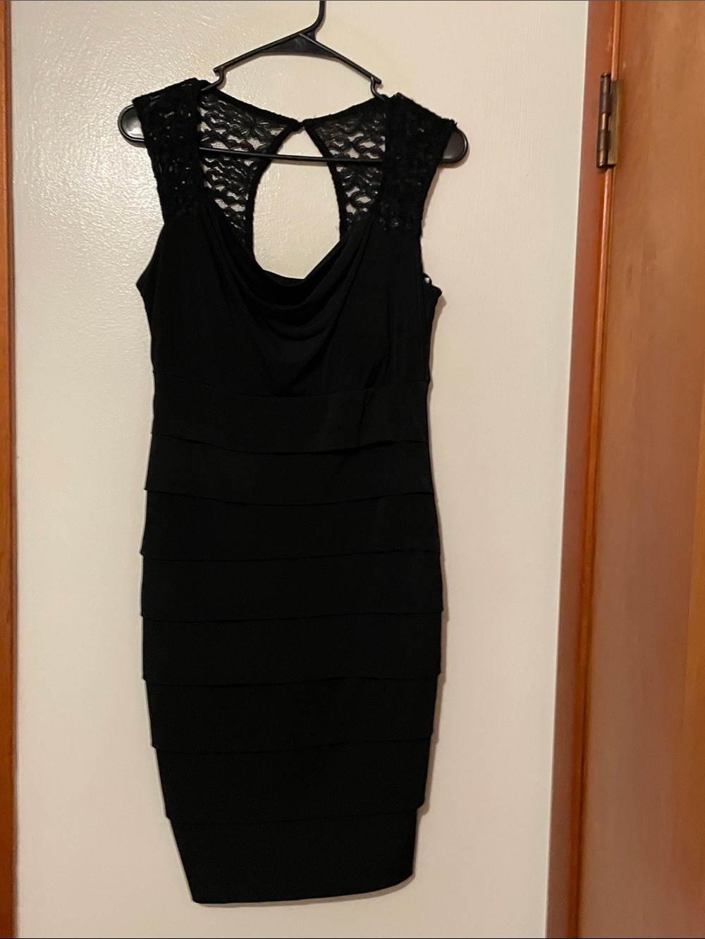 Enfocus Studio Black Lace Yoke Cowl Neck Midi Dress